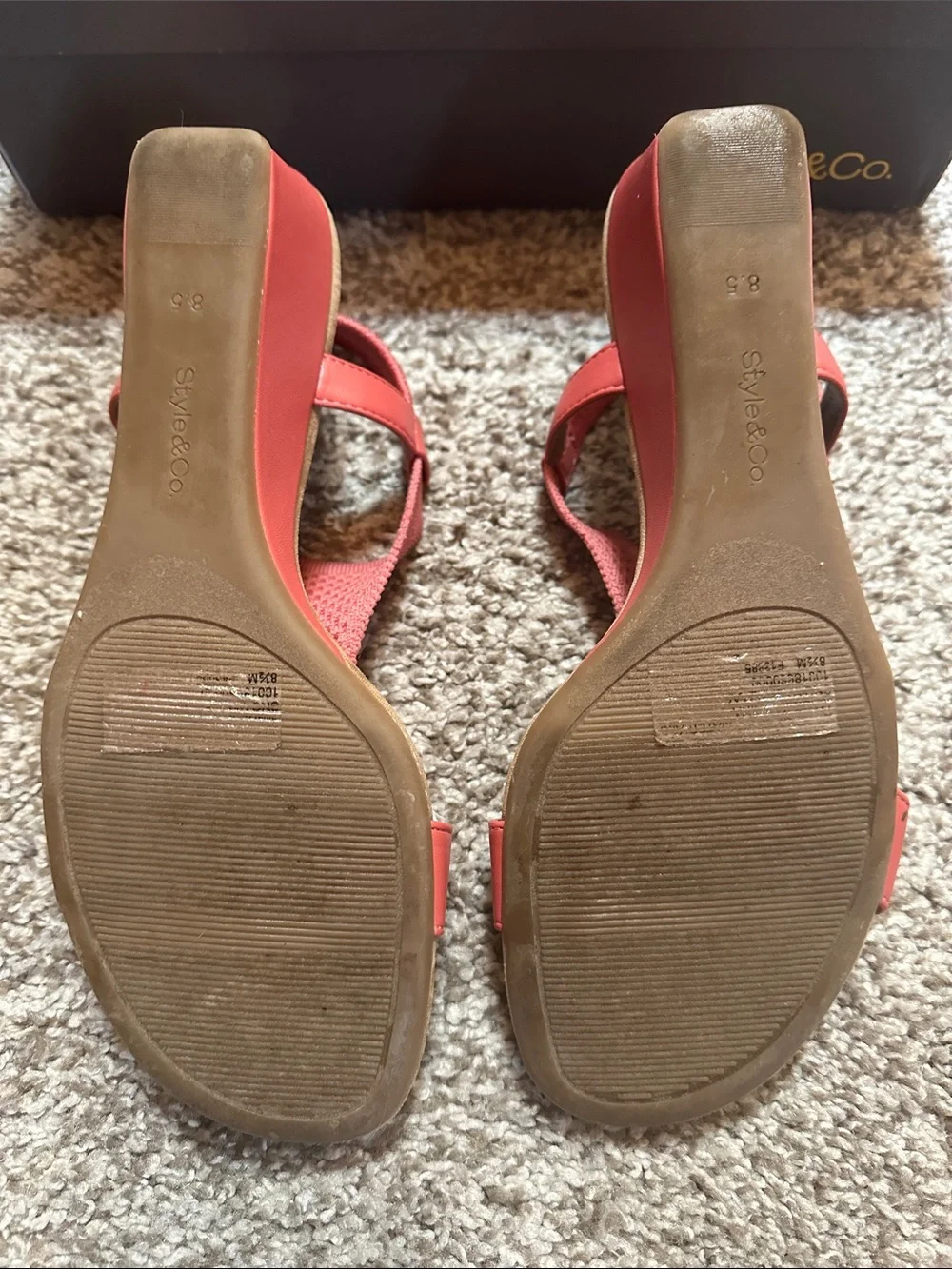 Style & Co. Coral/Tan Elastic Strap Wedge Sandals